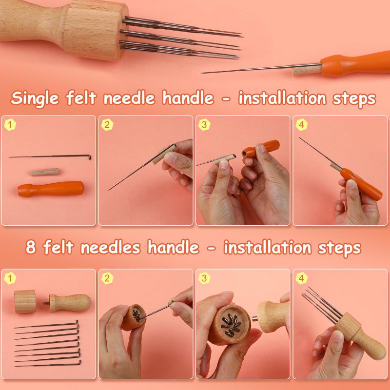 QMNNMA 241 Pcs Needle Felting Kit - Complete Needle Felting Tools and Supplies with Felt Wool 50 Colors, Felt Molds, High Density Foam Pad Storage Box for DIY Craft Animal Home Decoration - Image 3